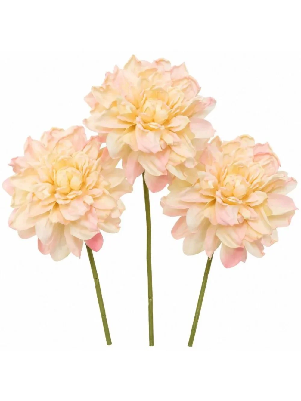 Artificial Dahlia Flowers Set of 3 Cream Blush Faux Flower Stems 11 Inch Small S